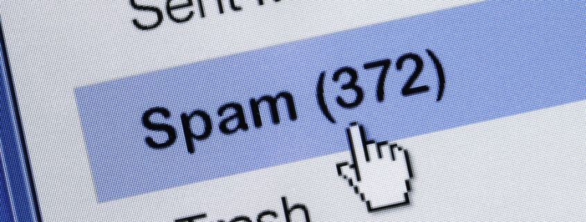 A screenshot of an email account's Spam foider