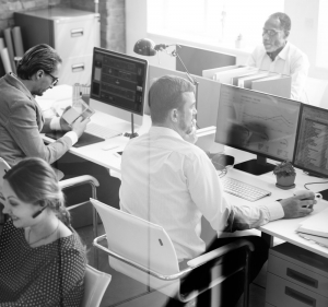 An office team working at computers
