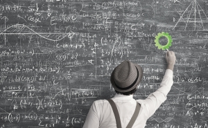 Man solving a complex problem with Simpleworks logo
